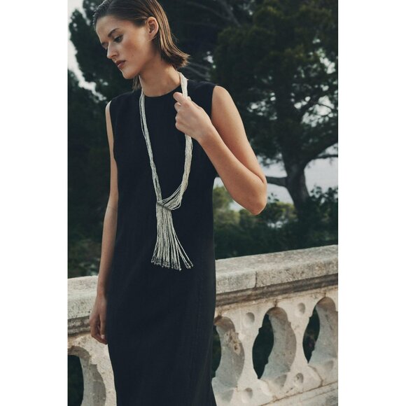 ZARA BLACK MIDI DRESS ZW COLLECTION NWT SIZE XS 100% LINEN - Picture 2 of 7